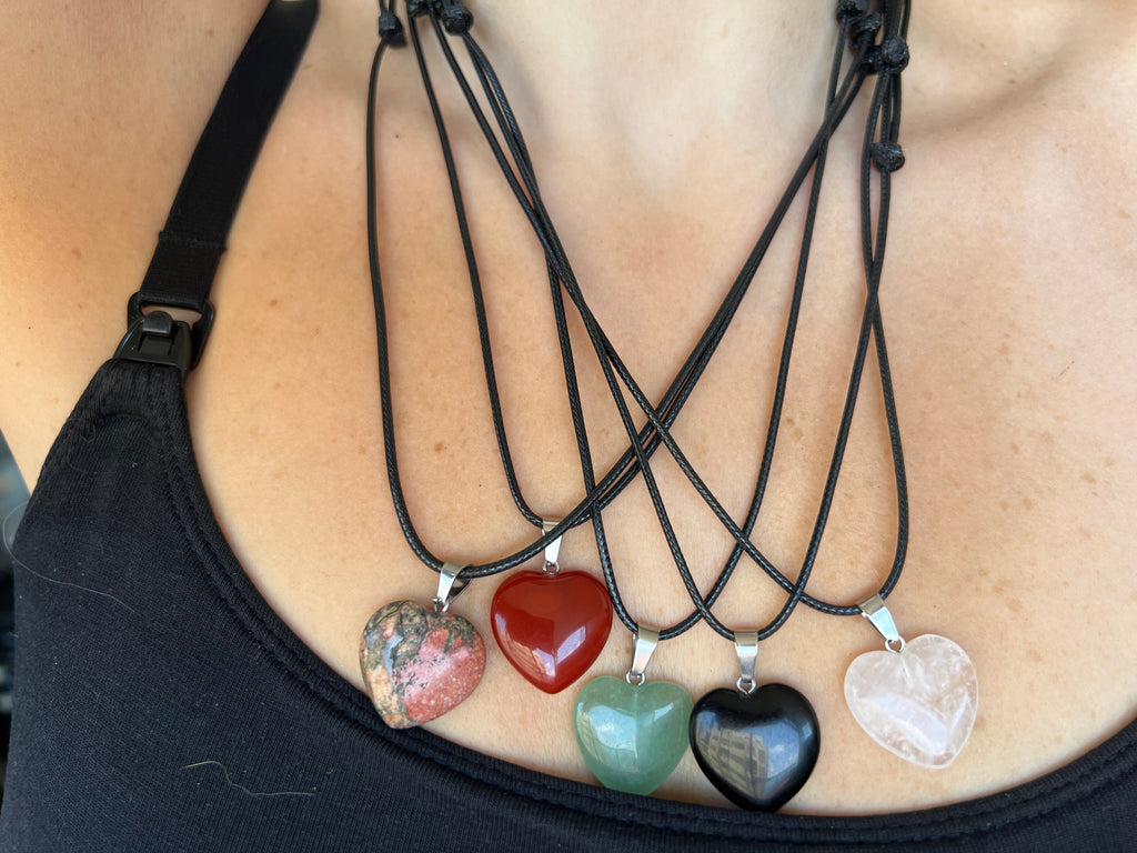 Natural Crystal Heart Necklace – Choose Your Stone (Adjustable Cord)