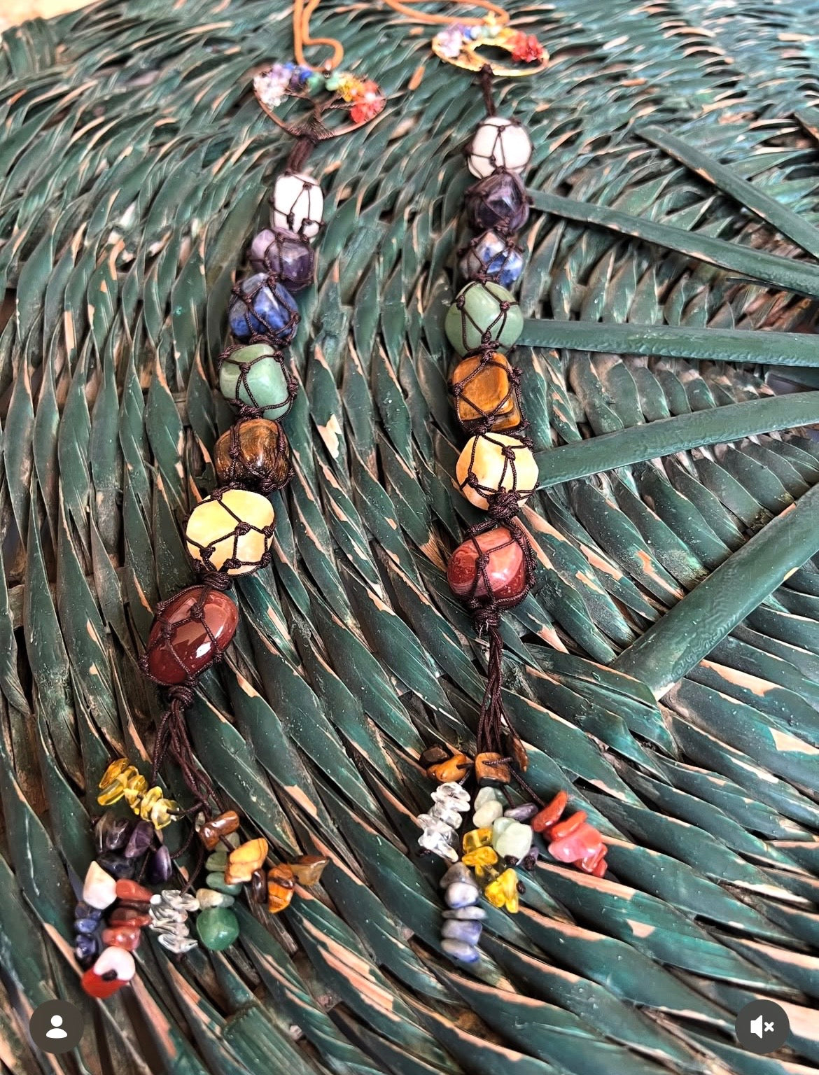 Natural Seven Chakra Hanging Charm – Tree of Life & Macramé Decor