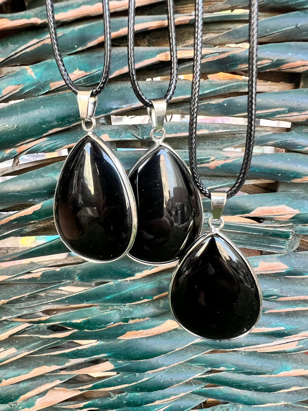 Black Obsidian Silver-Plated Teardrop Necklace – Protection, Grounding & Strength