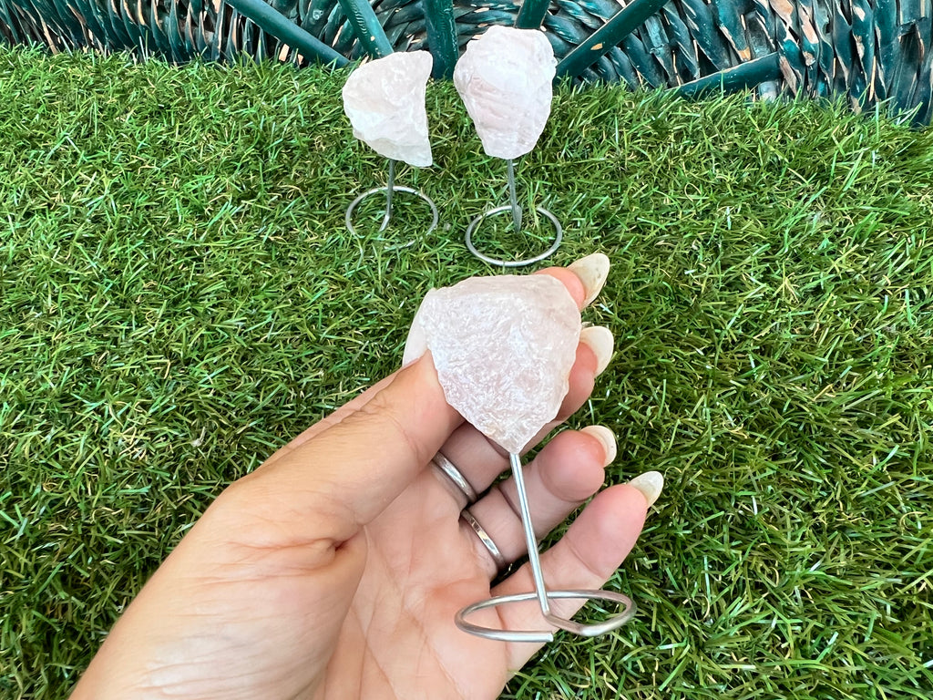 Natural Raw Rose Quartz on Metal Stand | Crystal Display | Approx. 8 cm | Love, Harmony & Emotional Healing