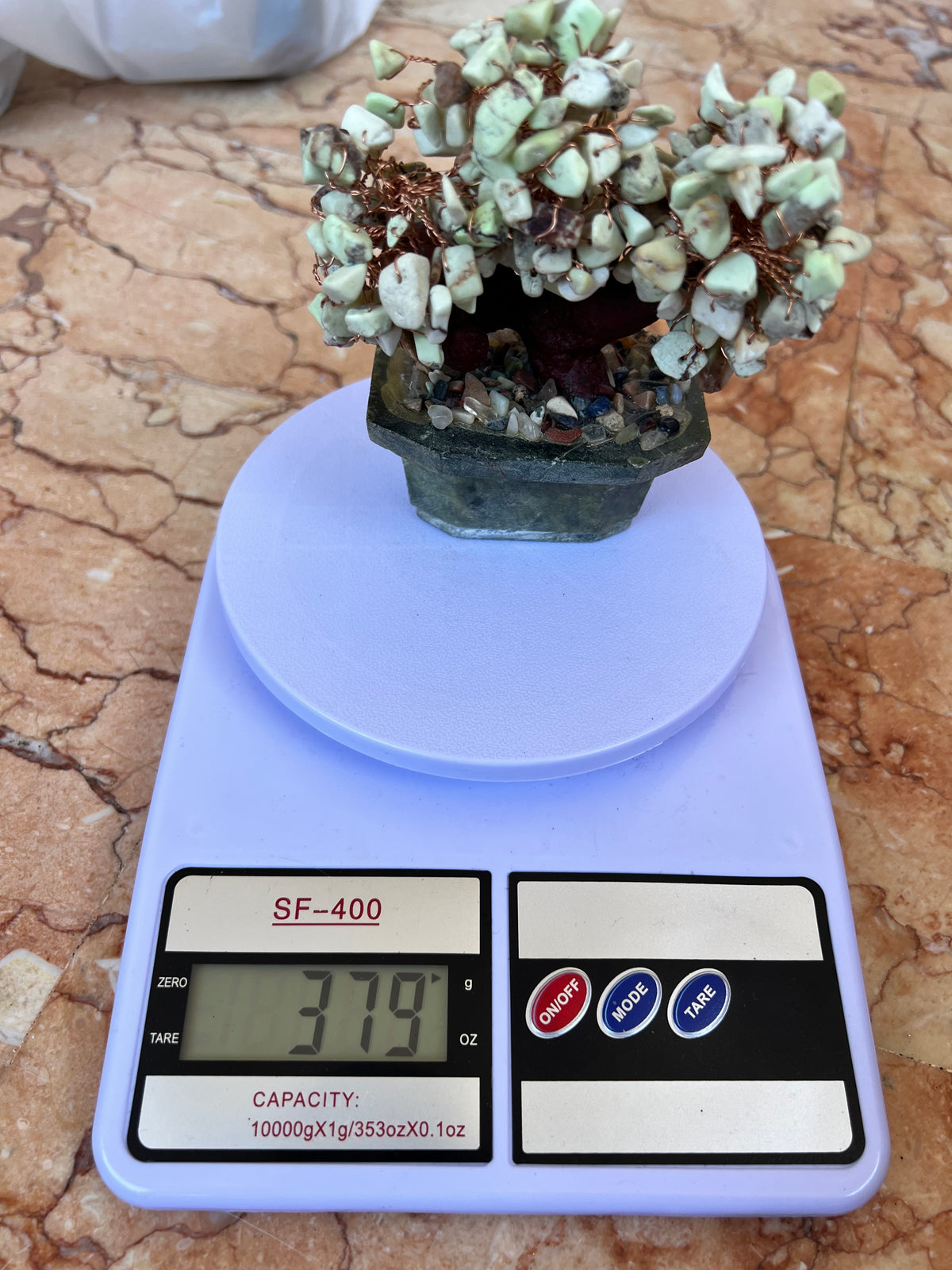 Natural Chrysoprase Bonsai Tree | Genuine Gemstone Tree in a Hand-Carved Natural Green Stone Pot | Growth & Prosperity