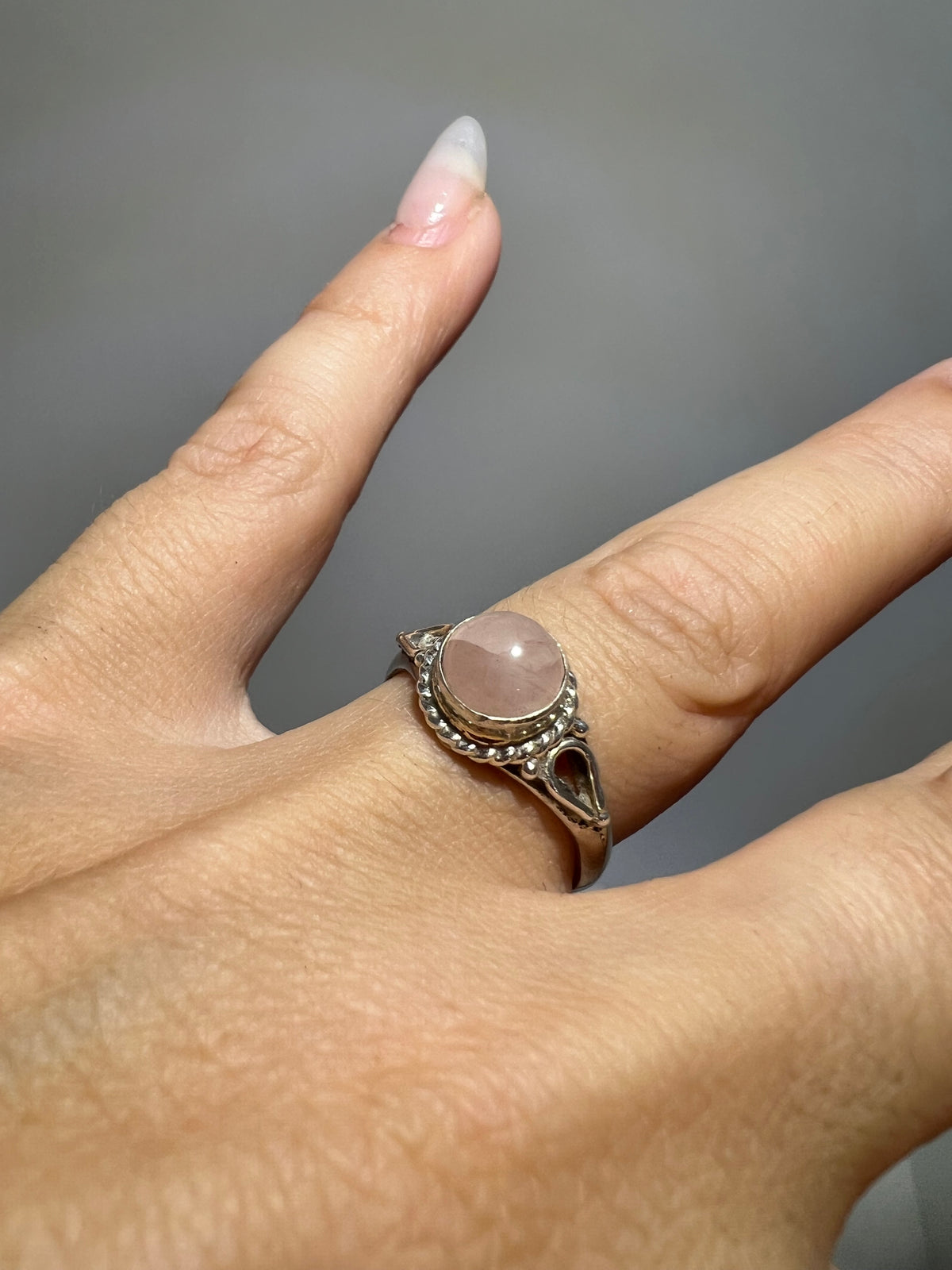Genuine Natural Rose Quartz Ring in 925 Italian Sterling Silver