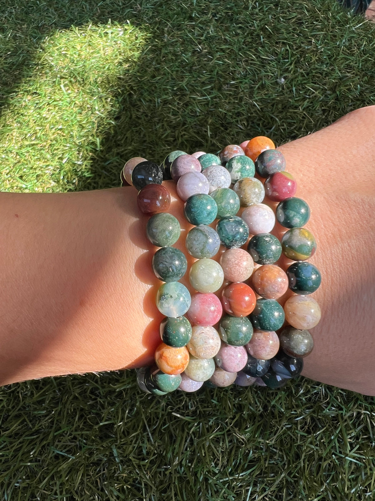 Natural Indian Agate 8mm Beaded Bracelet | Grounding, Stability & Protection Crystal Bracelet