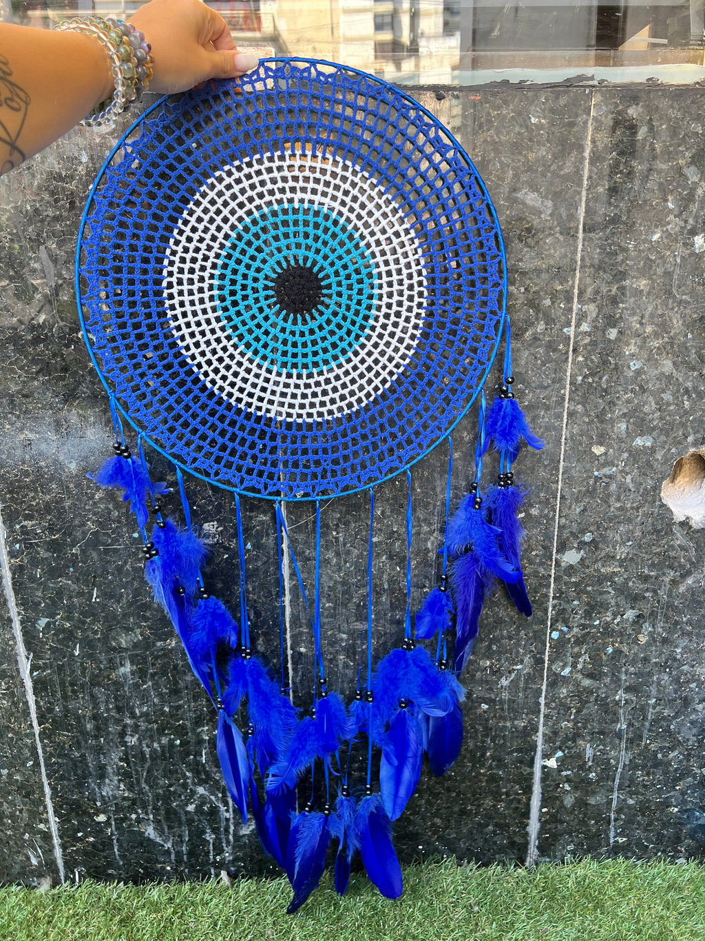 XL Blue Dream Catcher – Protection, Peace & Positive Energy | Large Feather Wall Hanging