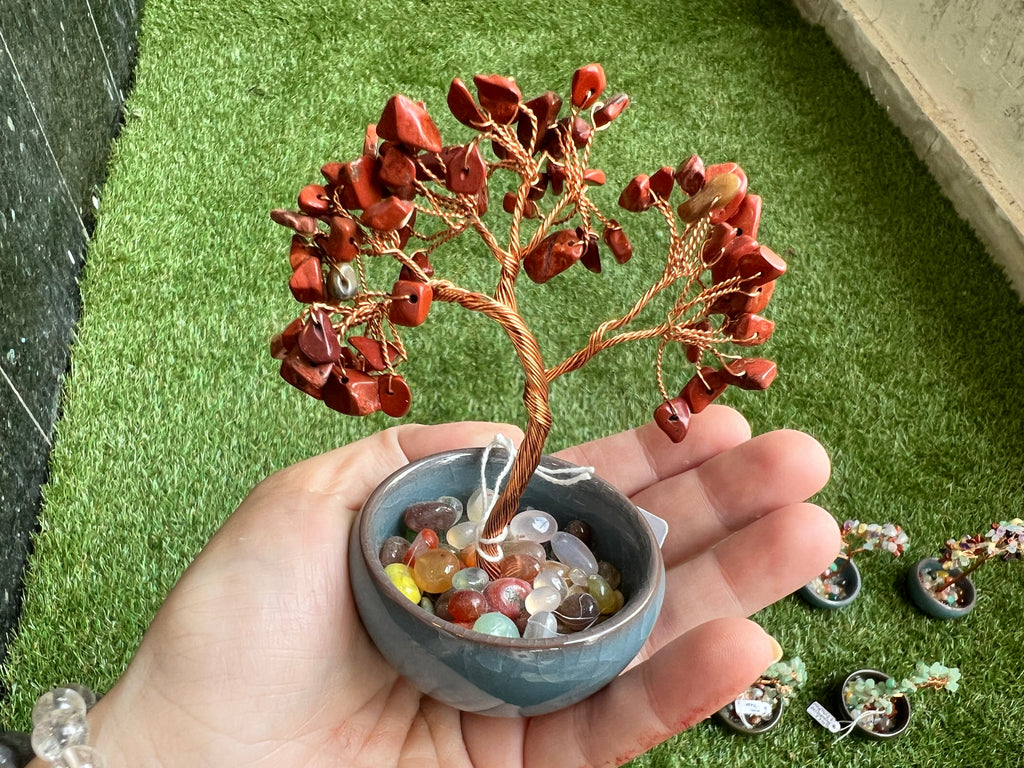 Strength & Grounding Red Jasper Bonsai Crystal Tree in Ceramic Vase