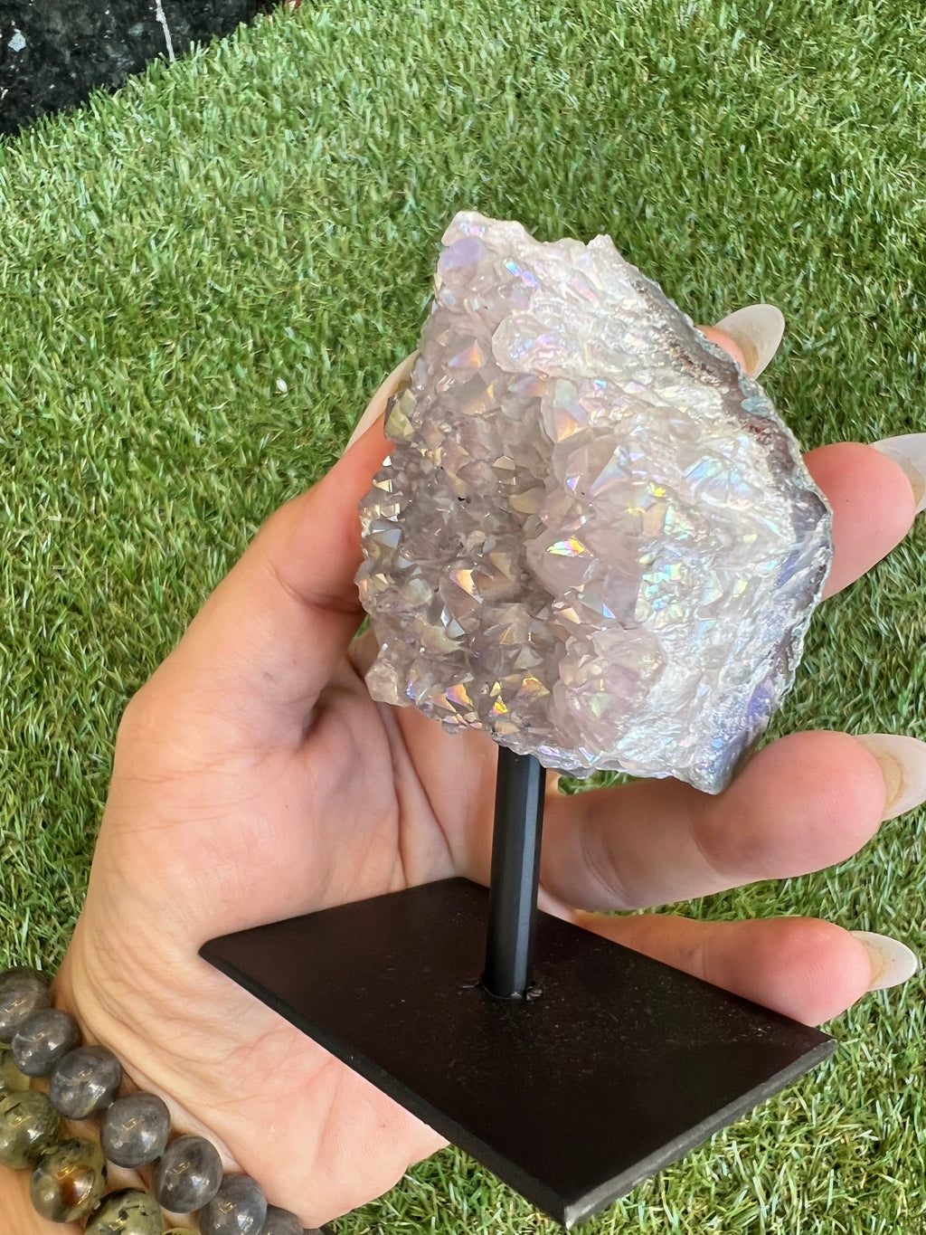Natural Angel Aura Quartz on Metal Stand – 289 g