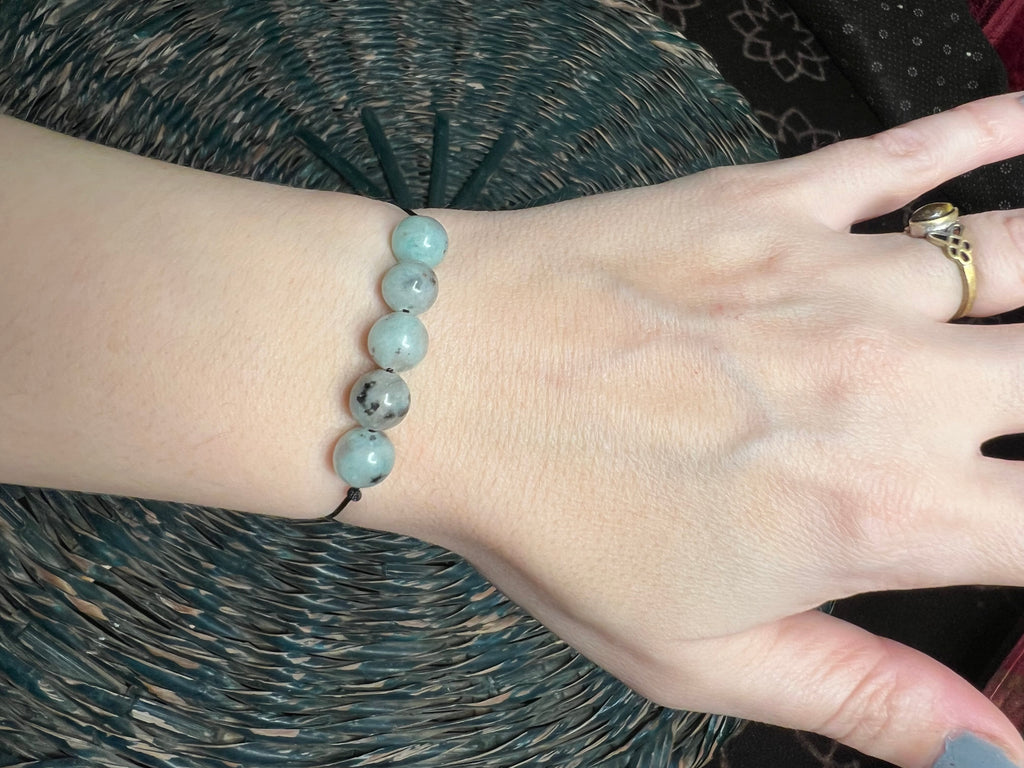 Natural Green Moonstone with Black Tourmaline Beaded Bracelet | Intuition, Protection & Emotional Balance