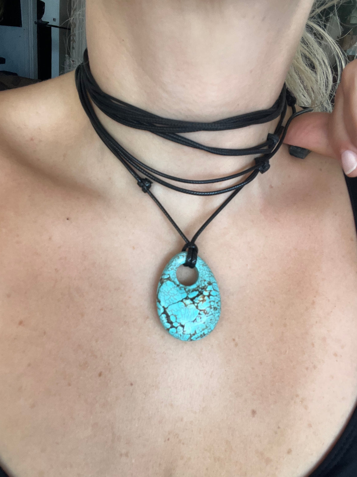 Natural Afghan Turquoise Pendant Necklace – Adjustable Cord