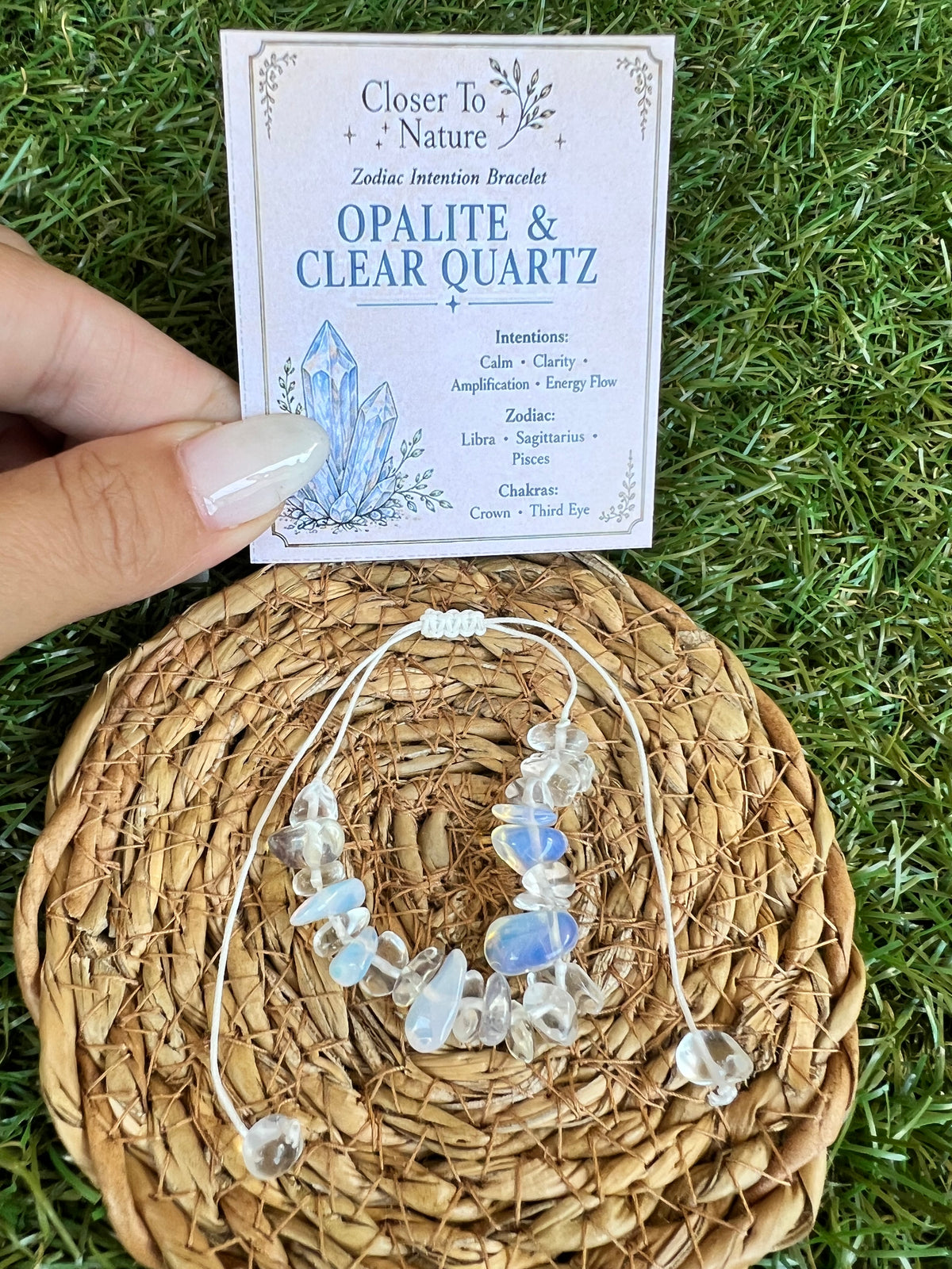Opalite & Clear Quartz Zodiac Bracelet – Calm, Clarity & Energy | Libra, Sagittarius & Pisces