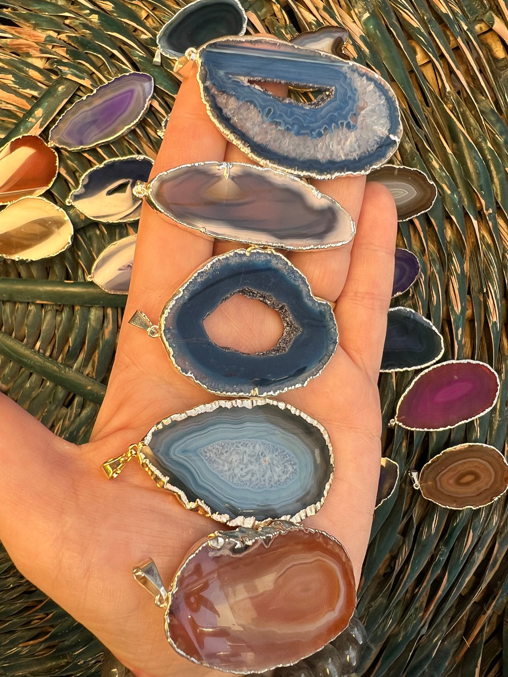 Natural Agate Slice Necklace – Choose Your Color (Adjustable Cord)