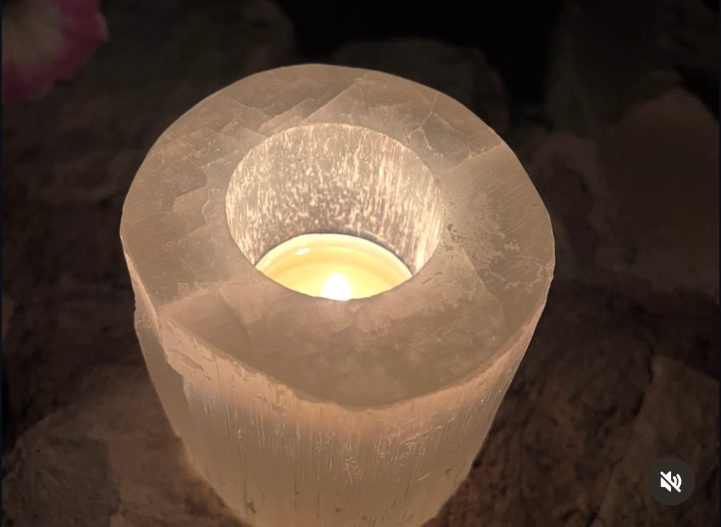 Natural Selenite Candle Holder – Cleansing & Peace