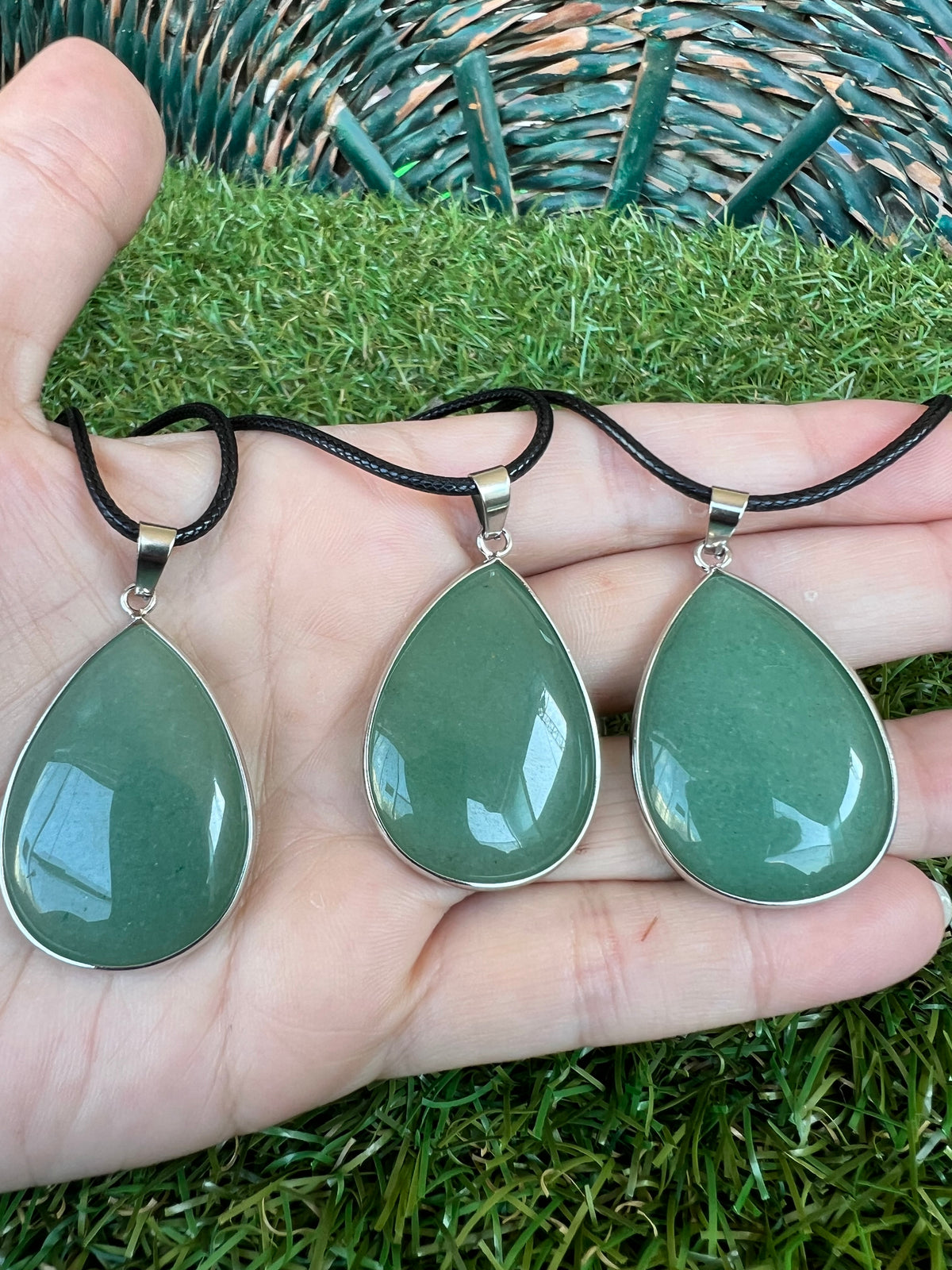 Green Aventurine Silver-Plated Teardrop Necklace – Luck, Abundance & Heart Healing