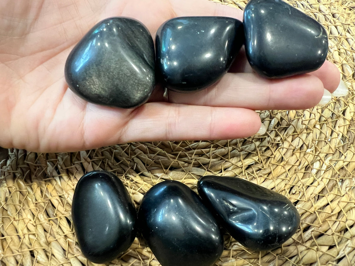 Natural Polished Black Obsidian | Palm Stone / Tumbled Stone | Protection, Grounding & Strength