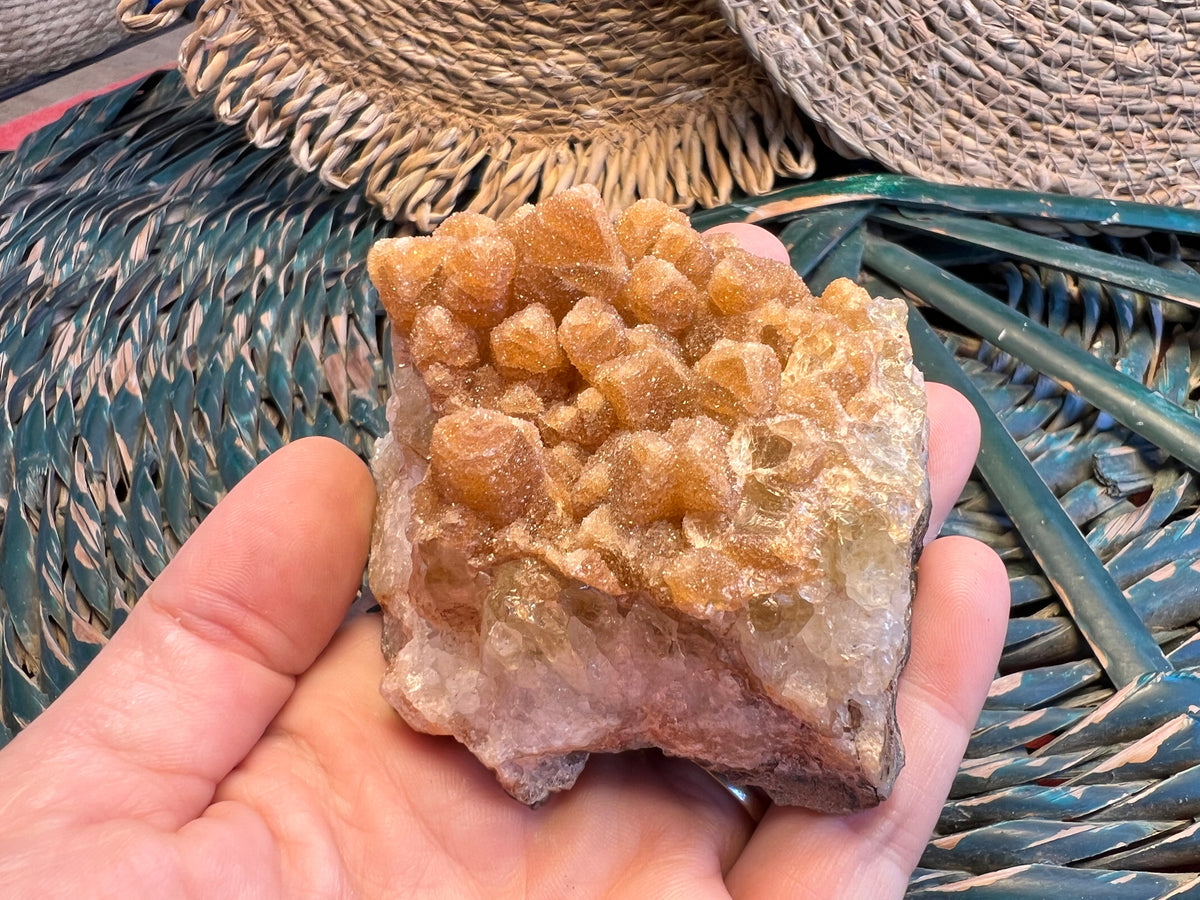 Natural Citrine with Honey Calcite Druzy Cluster