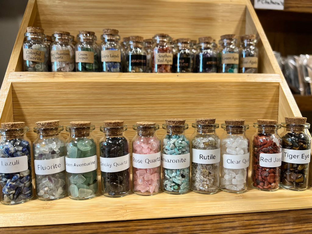 Natural Crystal Chip Bottle | Genuine Gemstone Chips in Glass Bottle | Mini Crystal Collection
