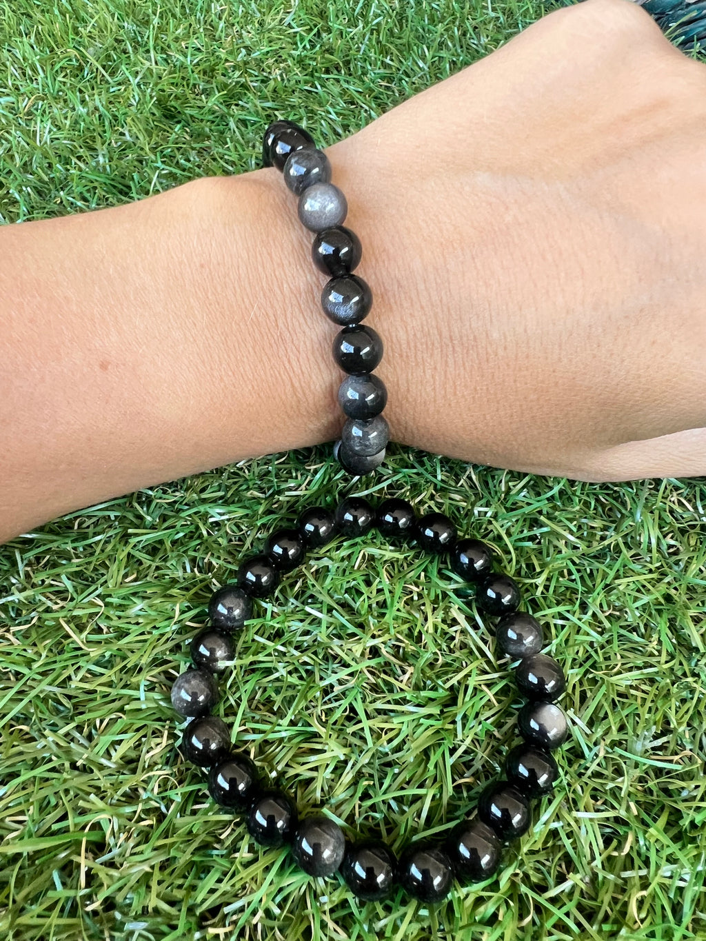 Natural Silver Sheen Obsidian Bracelet – Protection, Grounding & Self-Reflection | 8 mm