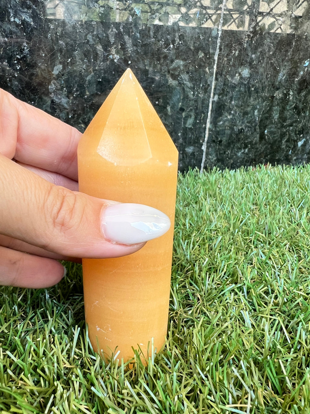 Natural Orange Calcite Cylindrical Tower | Polished Crystal Point