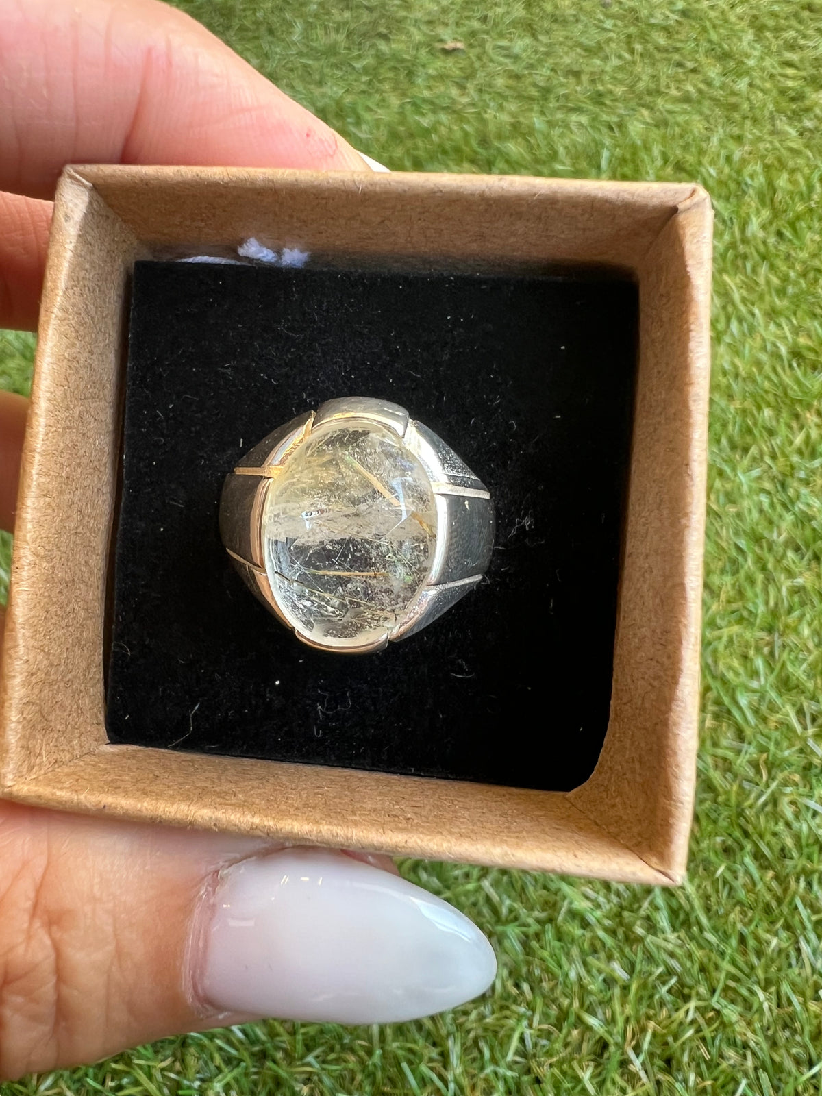 Genuine Natural Rutilated Quartz Ring in 925 Italian Sterling Silver