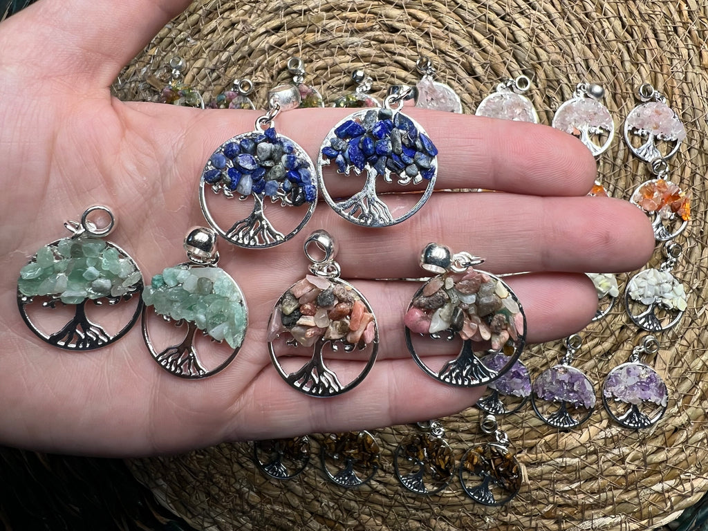 Natural Tree of Life Crystal Necklace – Choose Your Stone (Adjustable Cord)