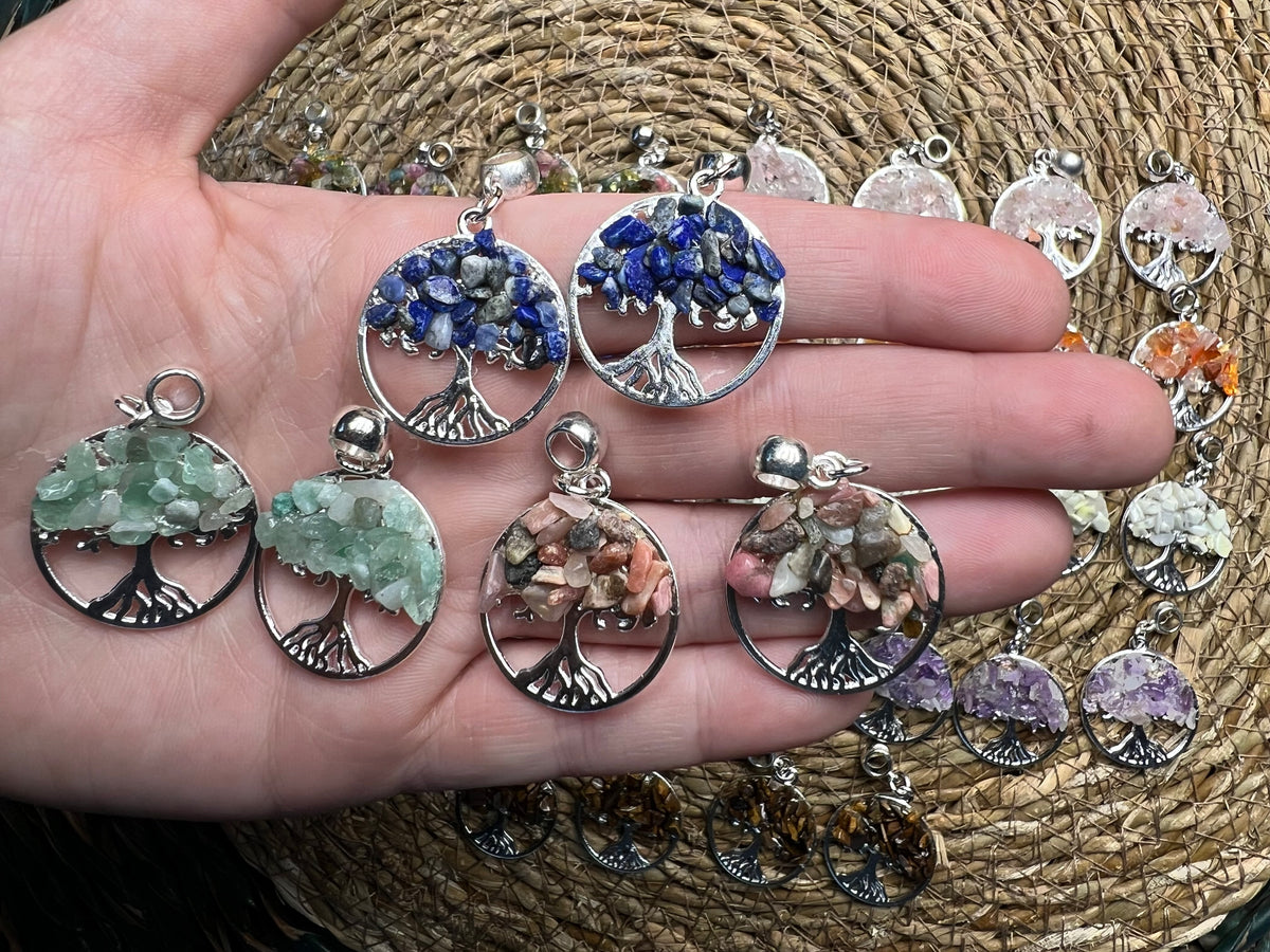 Natural Tree of Life Crystal Necklace – Choose Your Stone (Adjustable Cord)