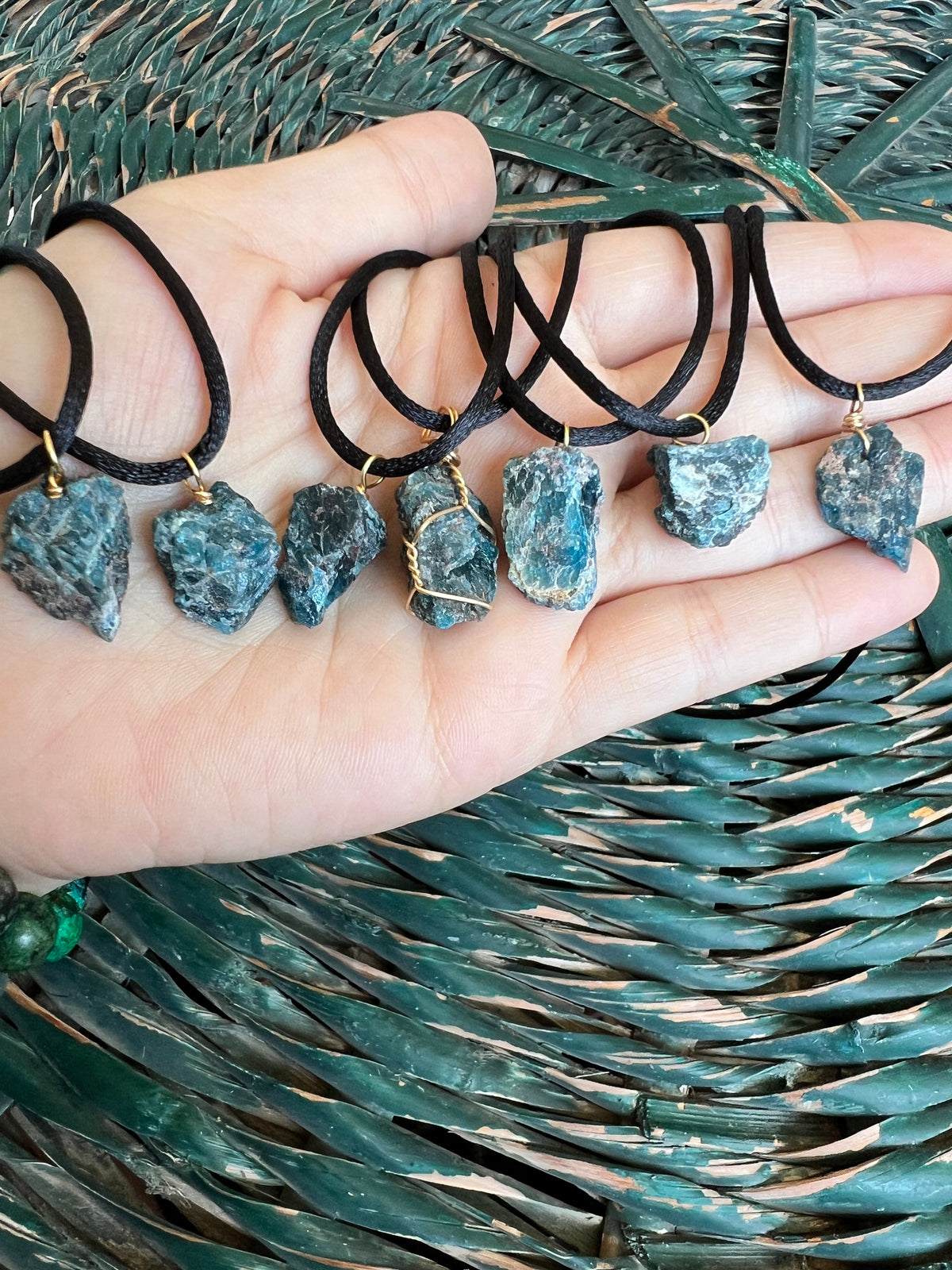 Natural Raw Blue Apatite Pendant Necklace – Adjustable Cord