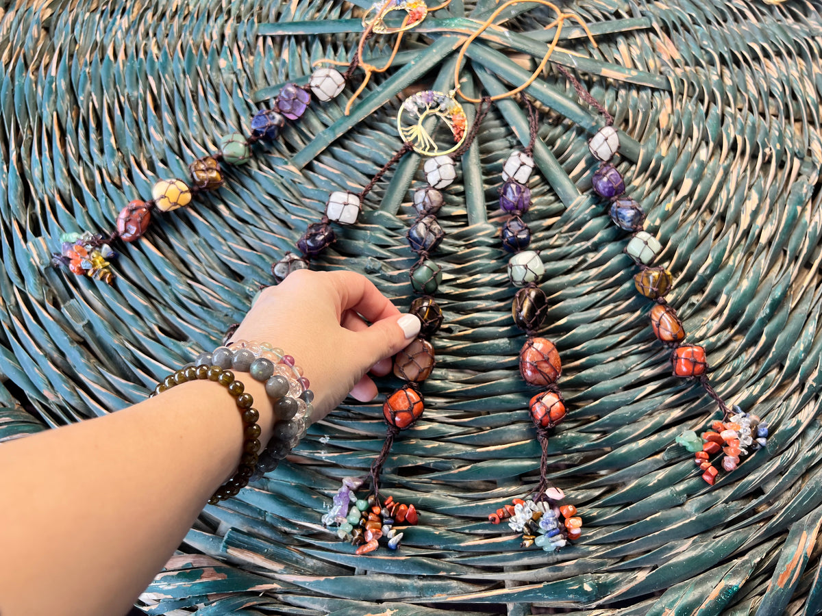 Natural Seven Chakra Hanging Charm – Tree of Life & Macramé Decor