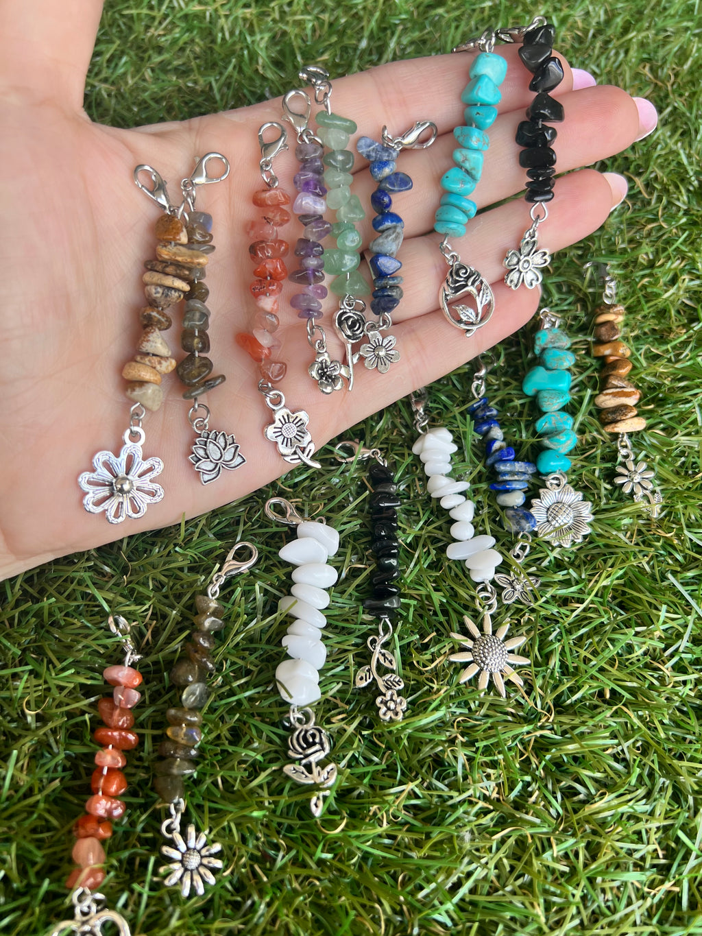 Natural Crystal Chip Phone Charm & Keychain – Genuine Gemstone Bag Charm