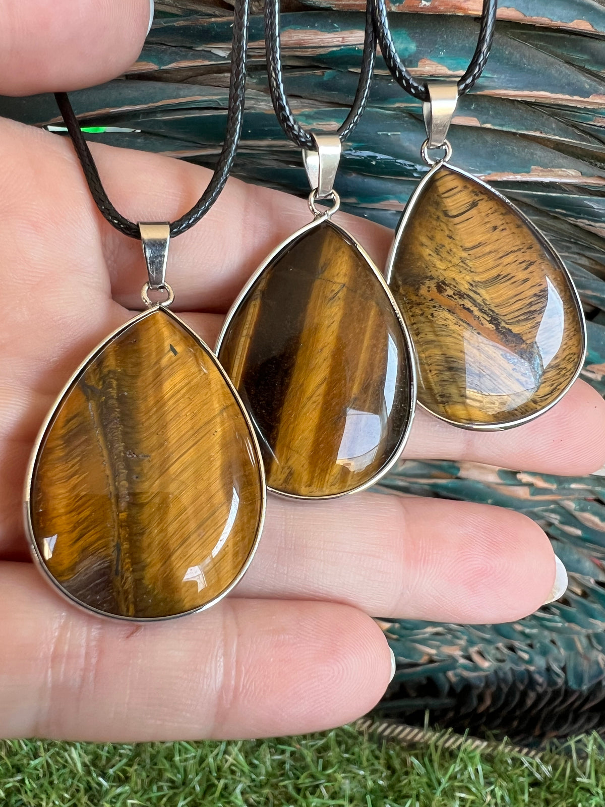 Tiger’s Eye Silver-Plated Teardrop Necklace – Protection, Confidence & Focus