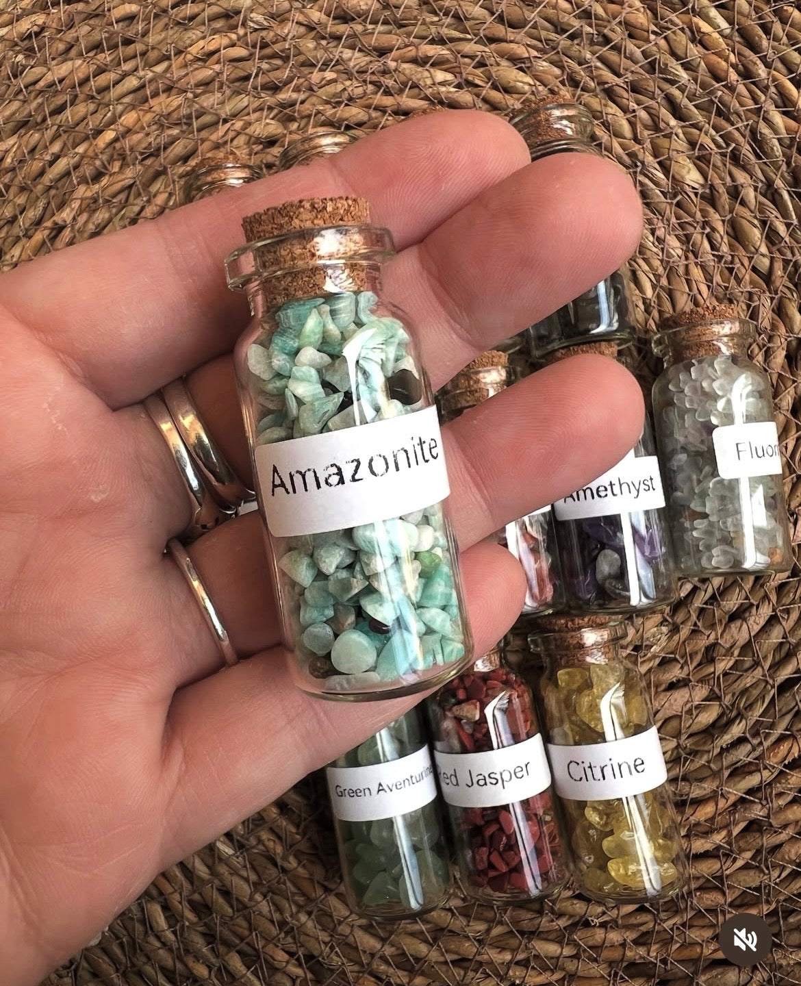 Natural Crystal Chip Bottle | Genuine Gemstone Chips in Glass Bottle | Mini Crystal Collection