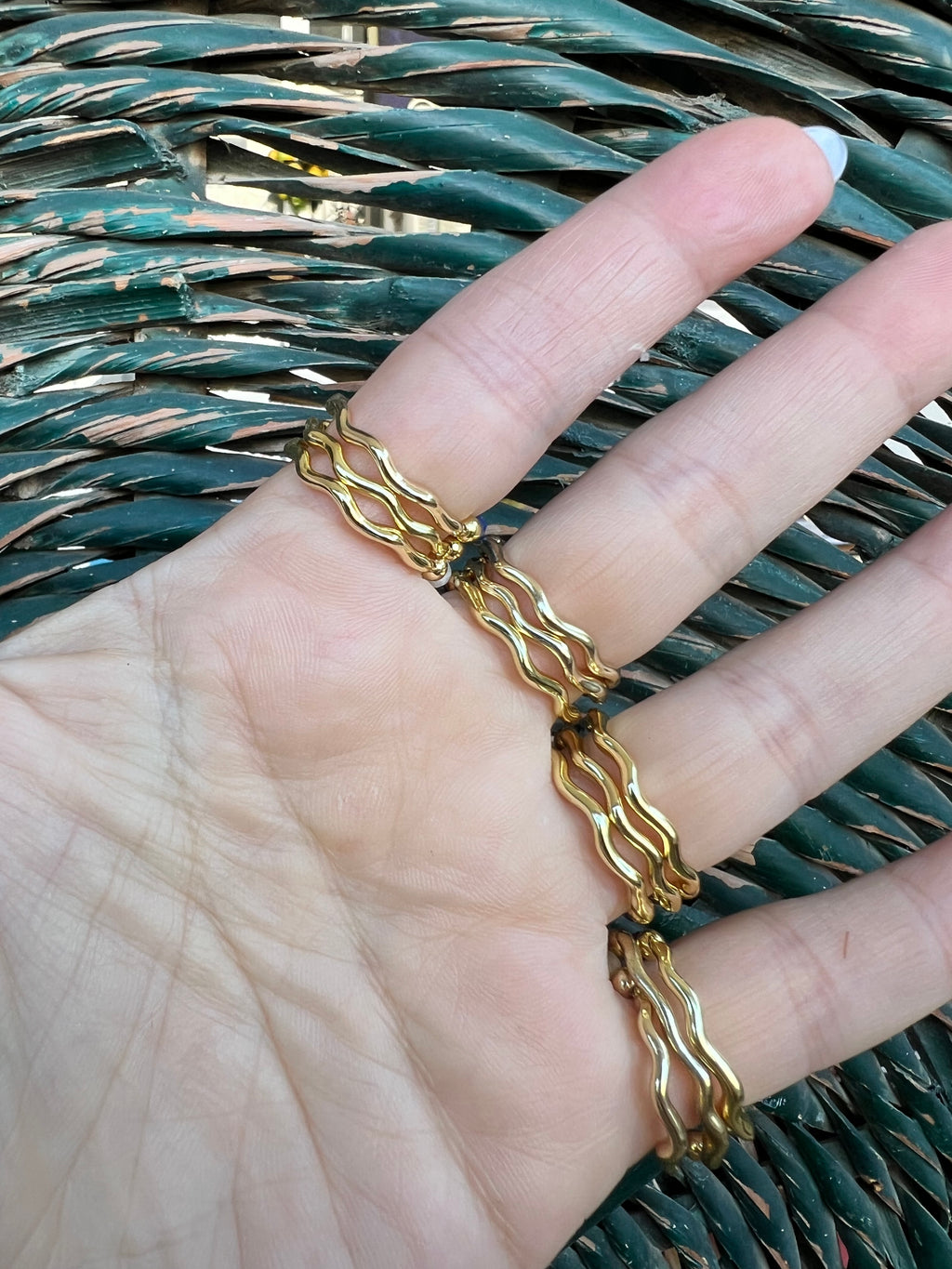 Natural Gemstone & Brass Elastic Ring – Faceted 3 mm Crystal Beads