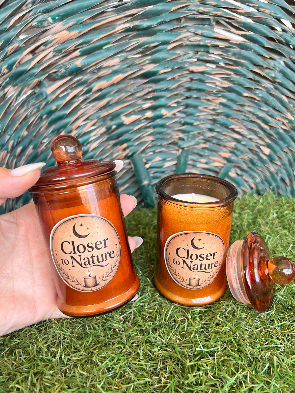 Handmade Scented Soy Candle in Amber Glass Jar with Lid | Aromatherapy Candle
