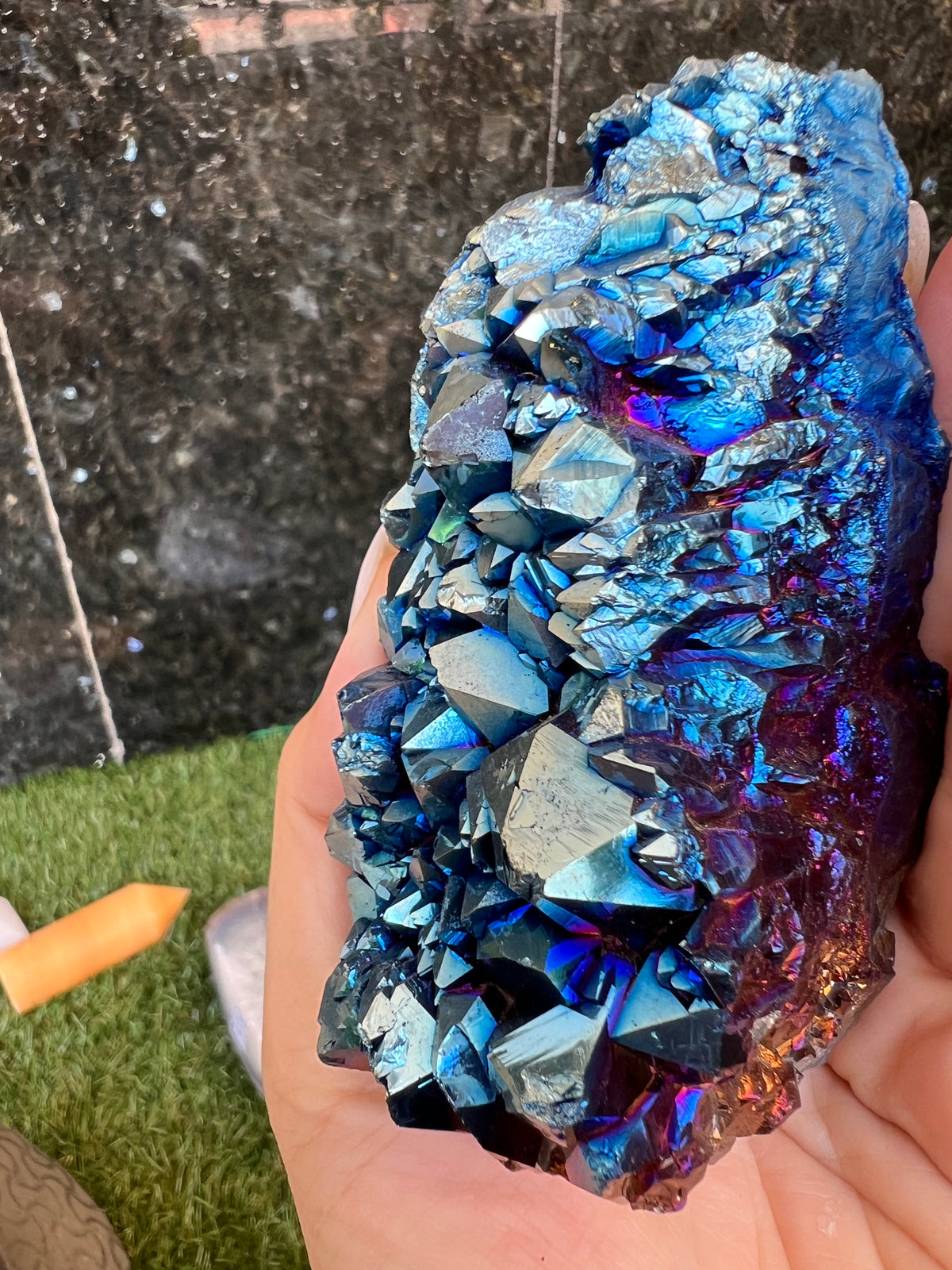 Natural Blue Titanium Aura Quartz Cluster – 309 g