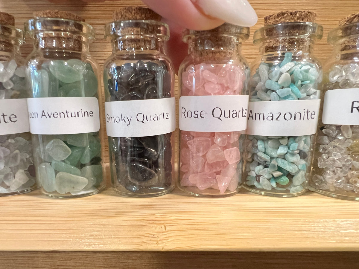 Natural Crystal Chip Bottle | Genuine Gemstone Chips in Glass Bottle | Mini Crystal Collection