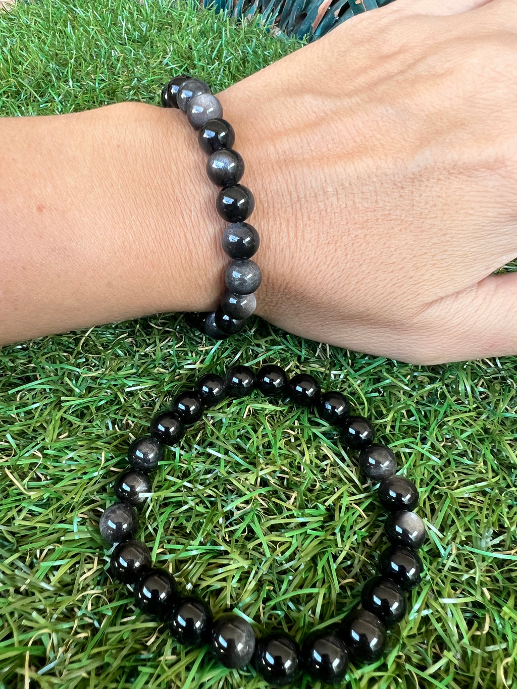 Natural Silver Sheen Obsidian Bracelet – Protection, Grounding & Self-Reflection | 8 mm