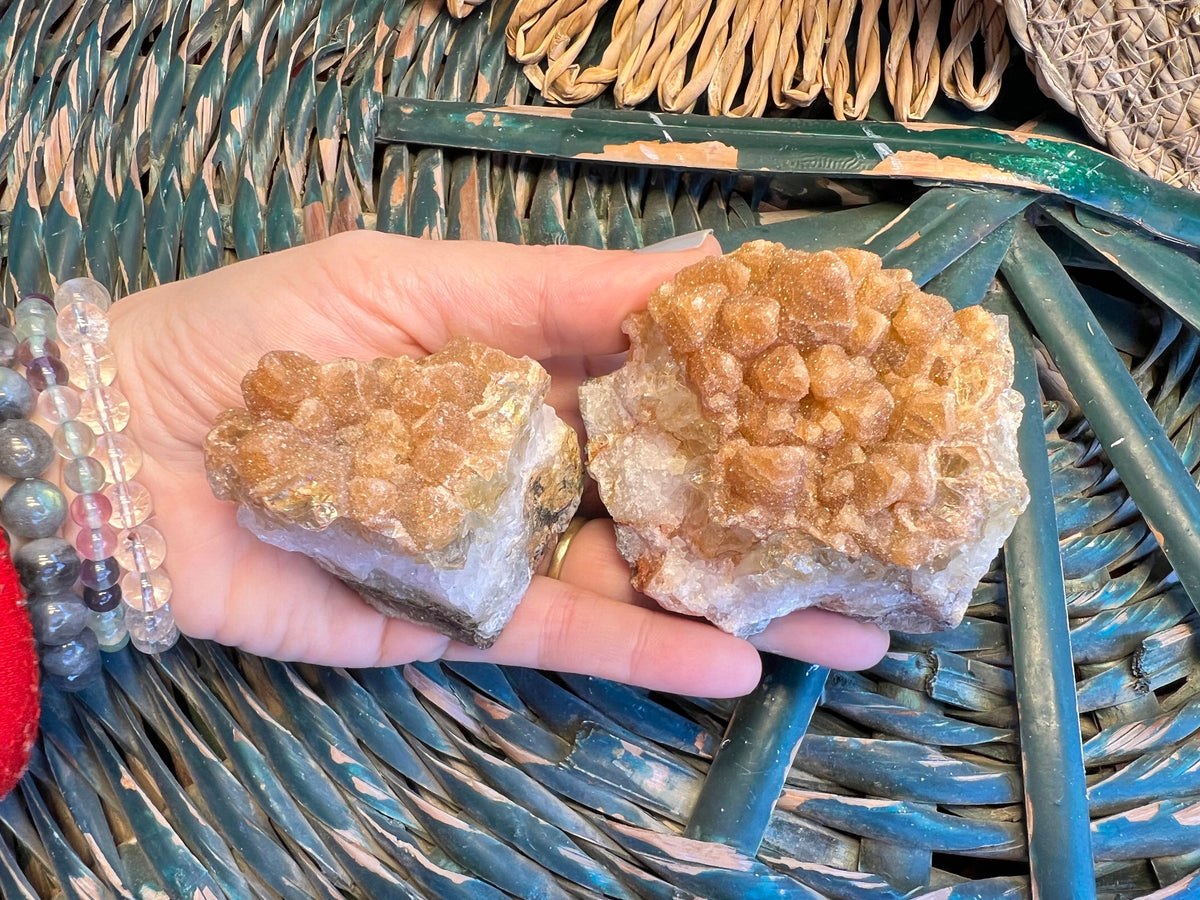 Natural Citrine with Honey Calcite Druzy Cluster