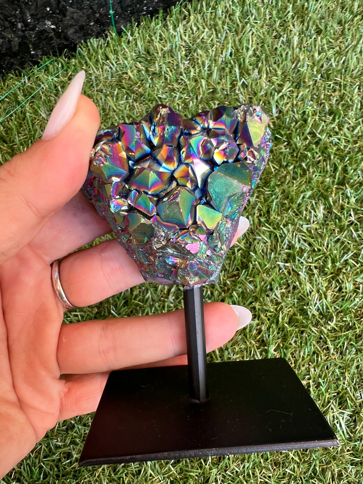 Natural Rainbow Aura Quartz on Metal Stand – 266 g