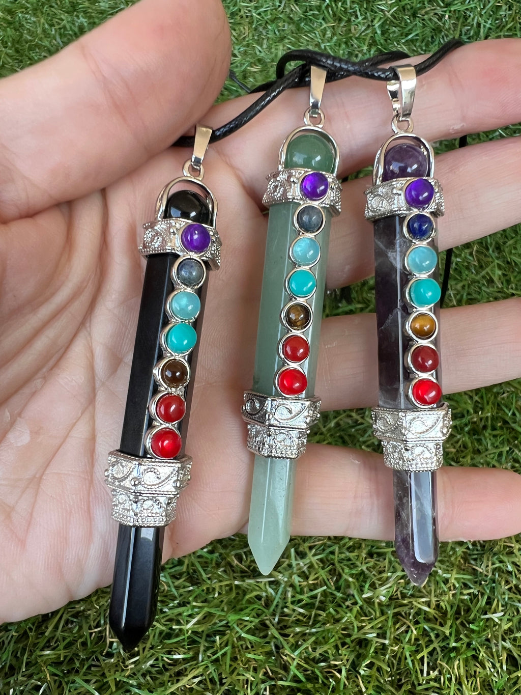 Natural 7 Chakra Gemstone Pendant Necklace – 8 cm