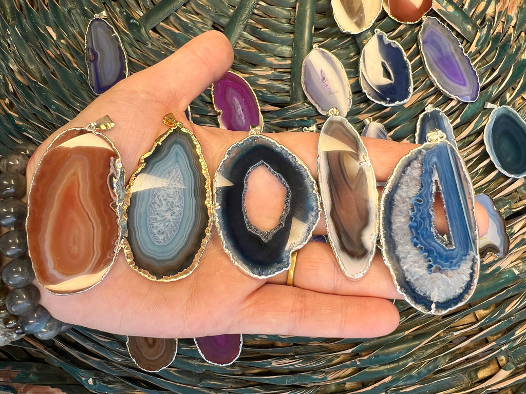 Natural Agate Slice Necklace – Choose Your Color (Adjustable Cord)