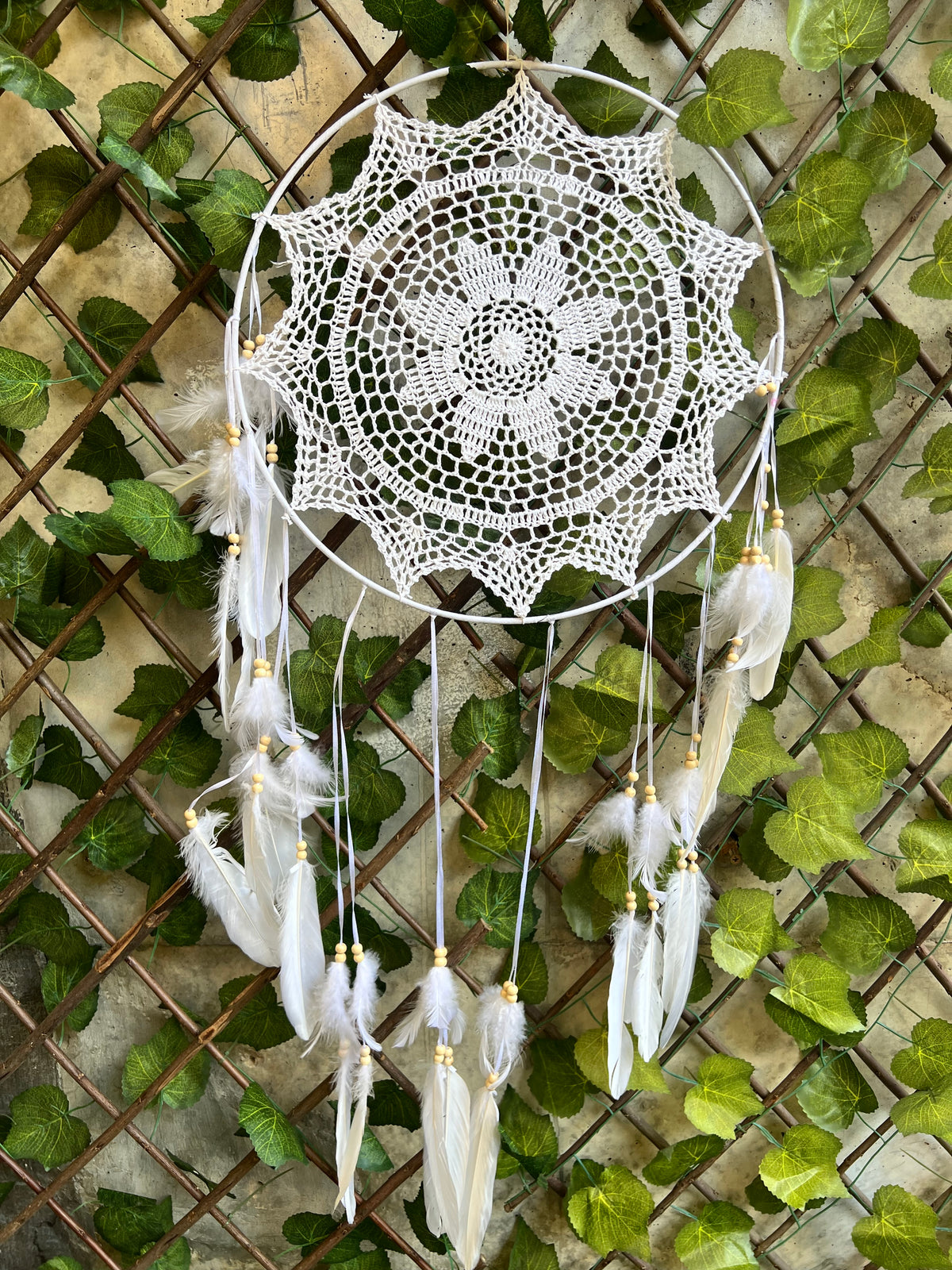 XL White Dream Catcher – Peace, Protection & Serene Energy | Large Feather Wall Hanging