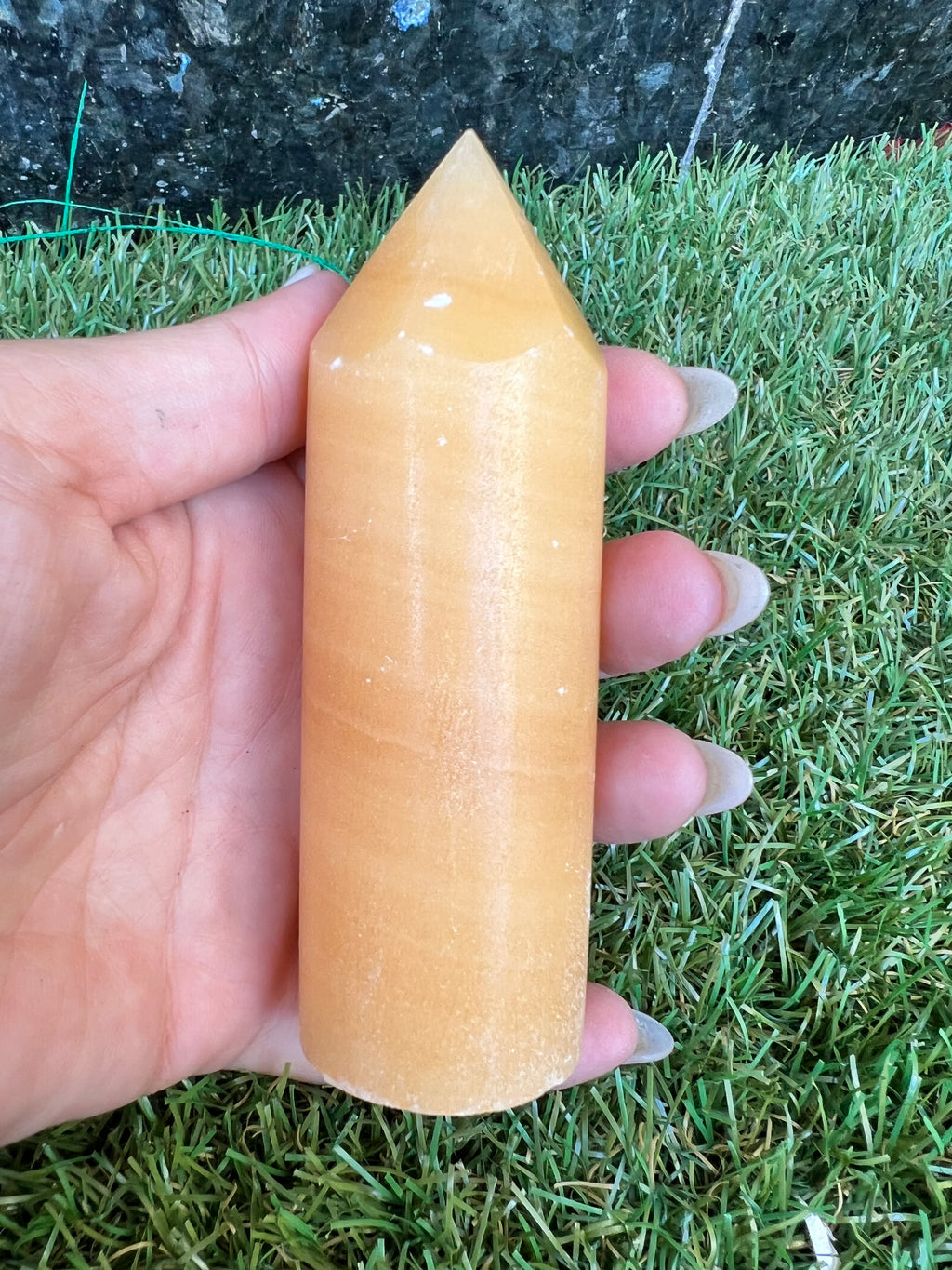 Natural Orange Calcite Cylindrical Tower | Polished Crystal Point