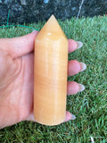 Natural Orange Calcite Cylindrical Tower | Polished Crystal Point