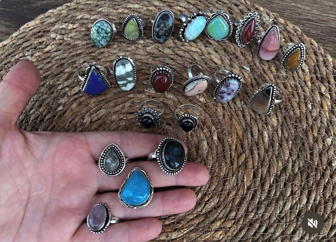 Natural Silver-Plated Statement Crystal Rings Collection “Chunky A”