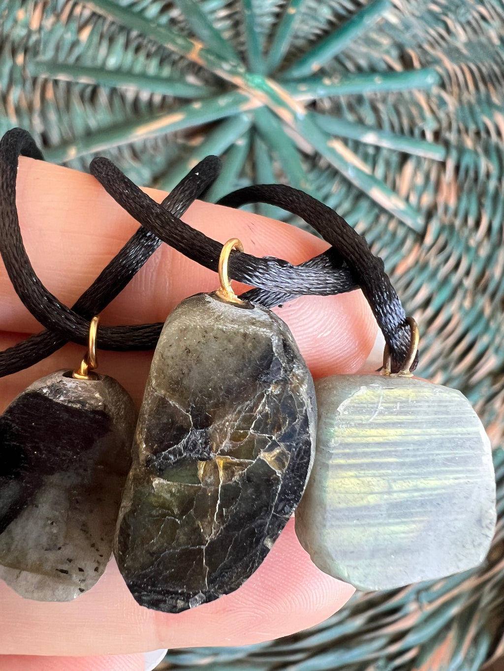 Natural Raw Labradorite Pendant Necklace – Adjustable Cord