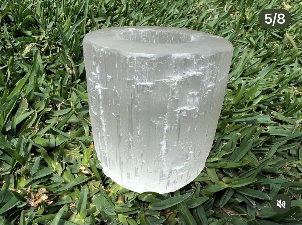 Natural Selenite Candle Holder – Cleansing & Peace