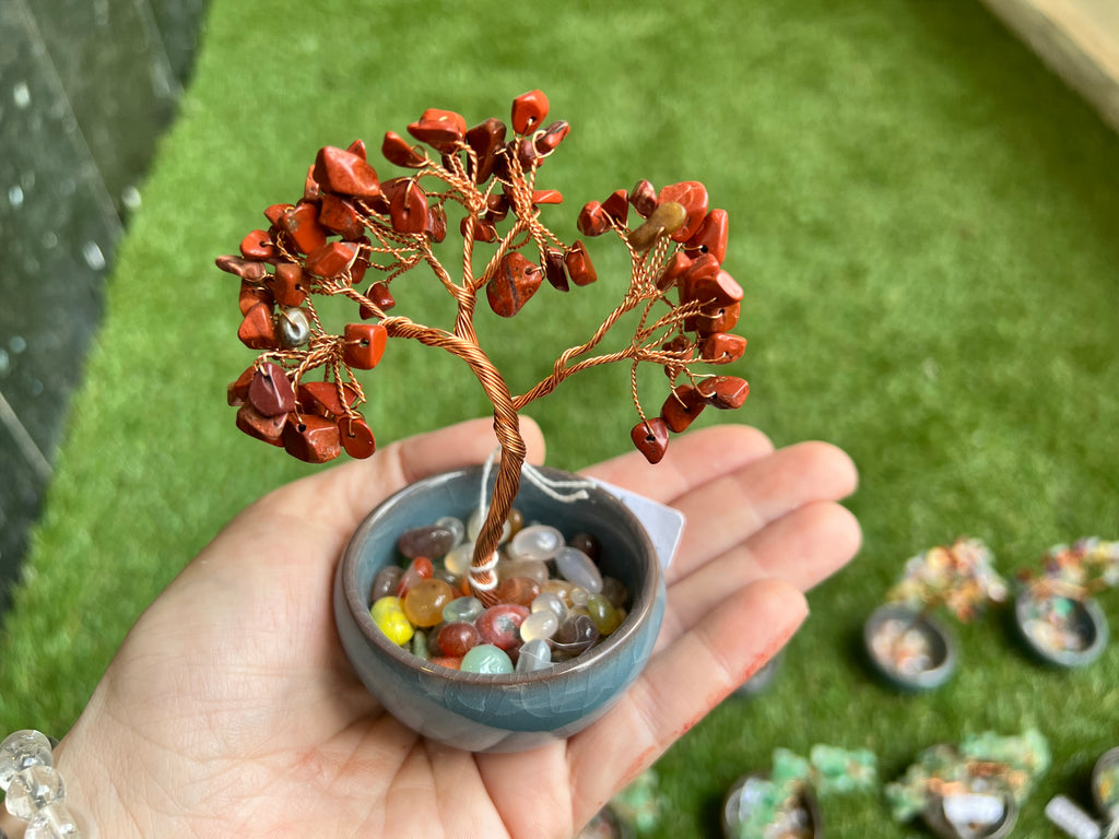 Strength & Grounding Red Jasper Bonsai Crystal Tree in Ceramic Vase