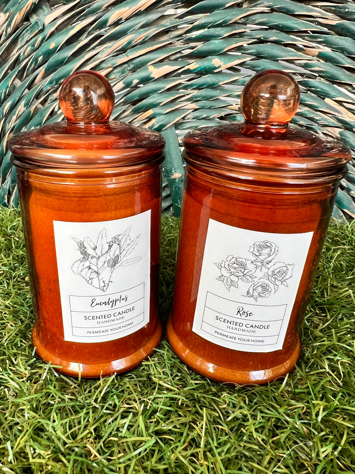Handmade Scented Soy Candle in Amber Glass Jar with Lid | Aromatherapy Candle