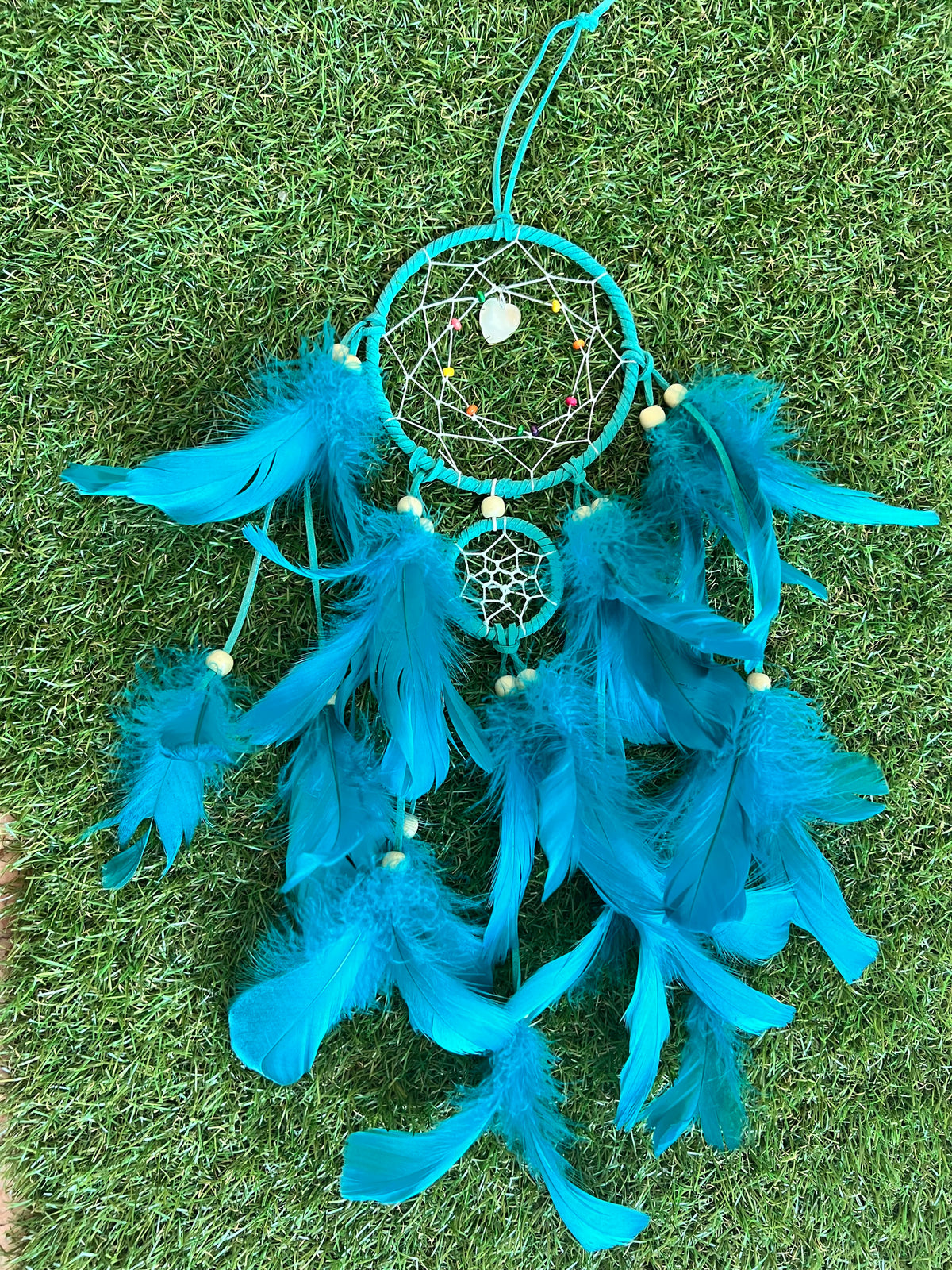 Turquoise Heart Dream Catcher – Love, Peace & Positive Dreams | Feather Wall Hanging