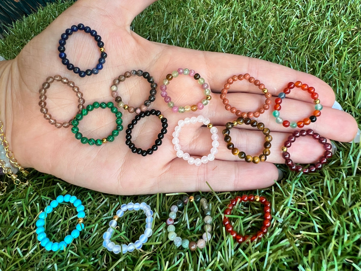 Natural Elastic Gemstone Beaded Ring – Intention & Energy | 3 mm