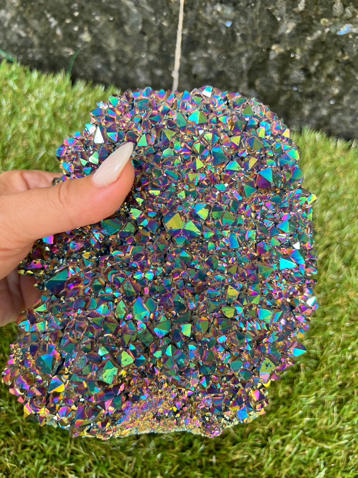Natural Rainbow Aura Quartz Cluster – 1,294 g