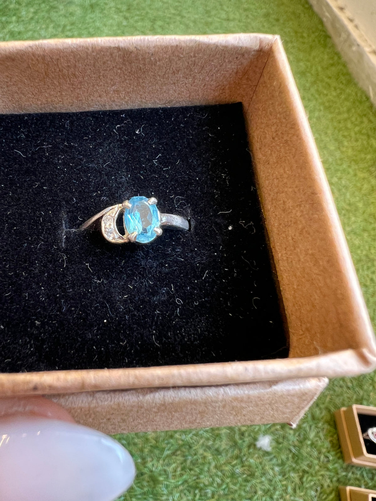 Genuine Natural Blue Topaz Crescent Moon Ring in 925 Sterling Silver